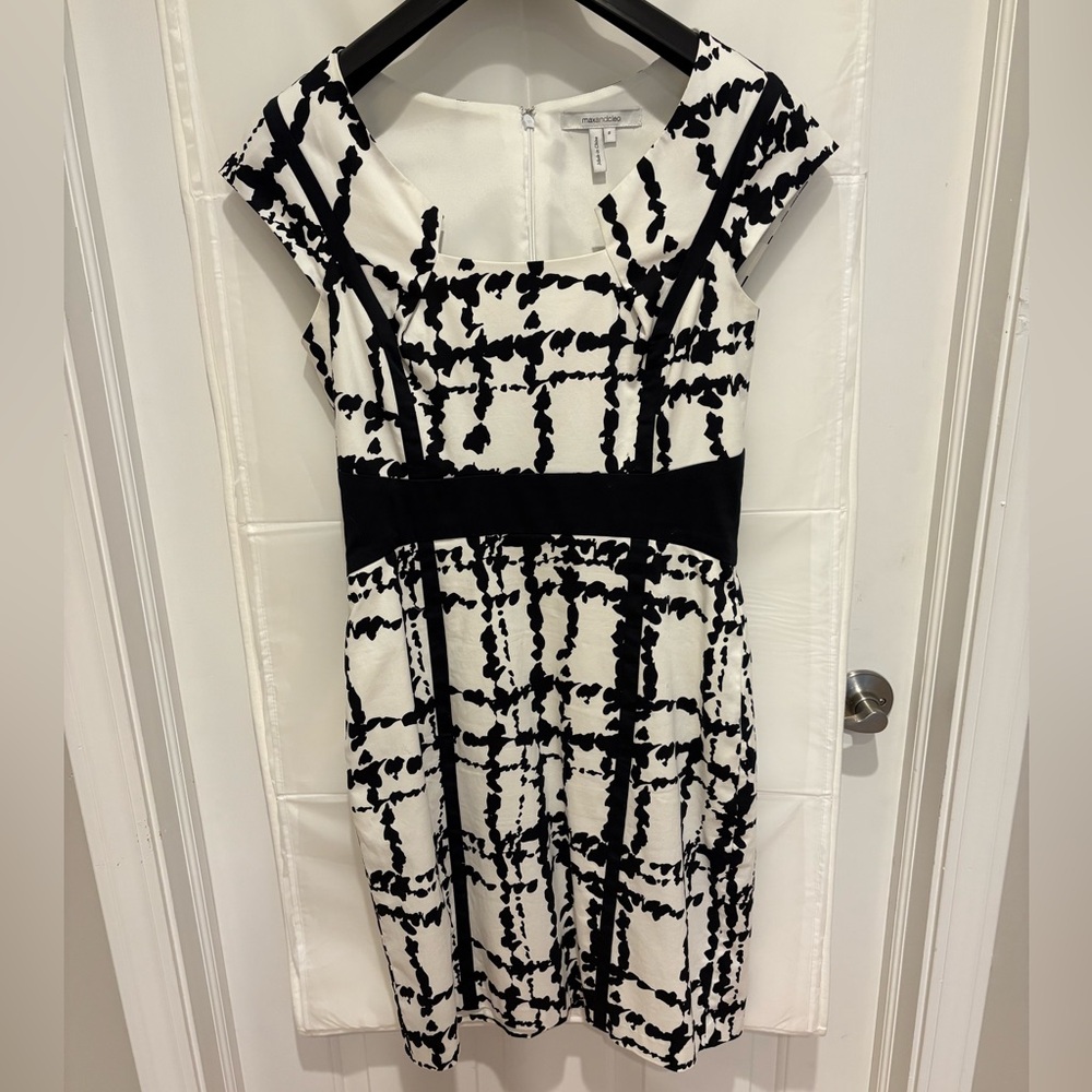 Max & Cleo Black and White Checkered Midi Dress